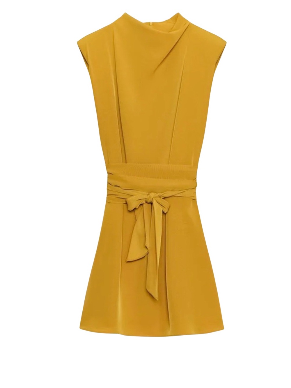 Zara Mustard Tie-Waist Mini Dress